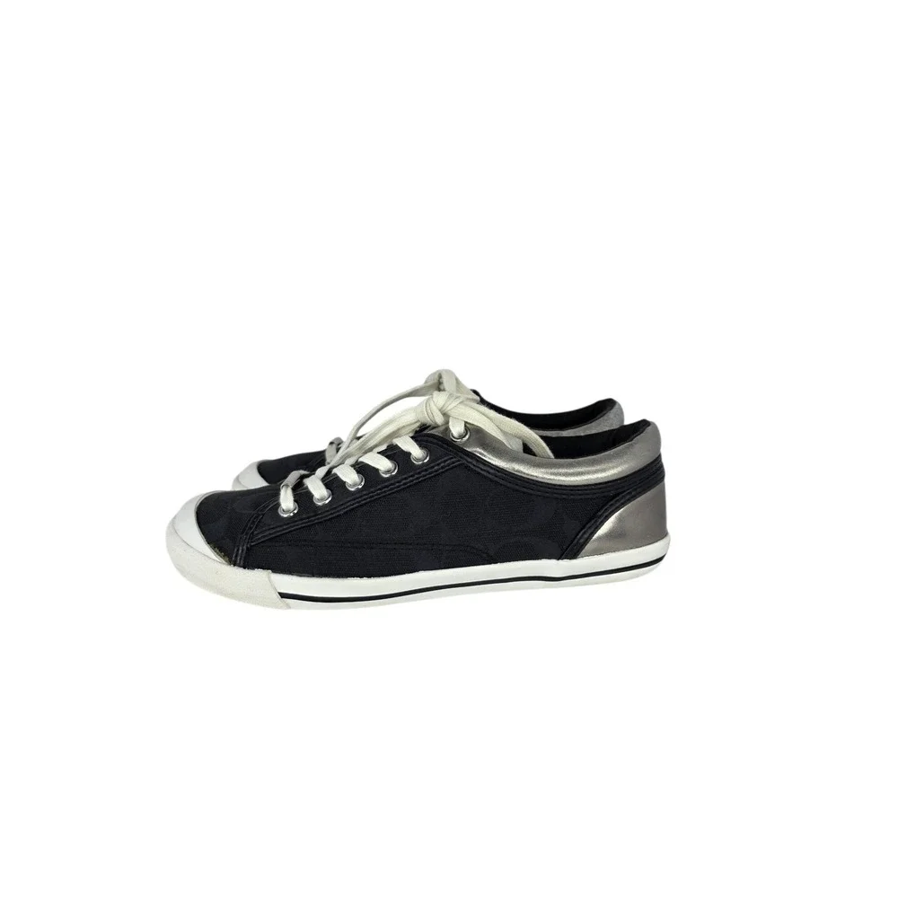 Coach Francesca Sneakers Womens 8B Black Canvas Signature C Silver Trim Classic